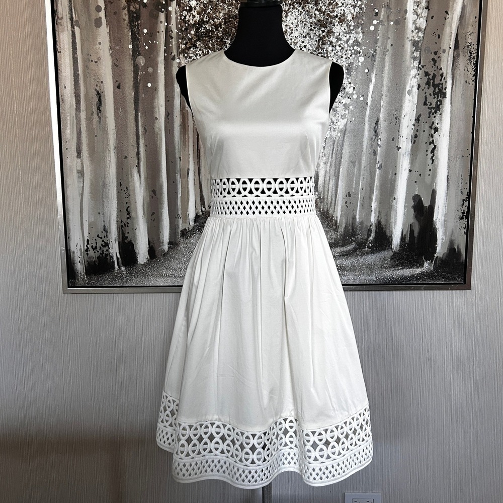 TED BAKER A-Line Lace Paneling Cutout Sleeveless White Cotton Dress NWT - Size 1